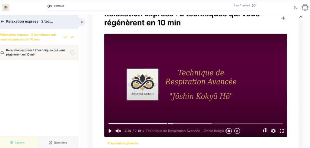 Relaxation express : 2 techniques pour vous régénérer en 10 min - Mini-cours offert - screenshot - potentielillimite.net